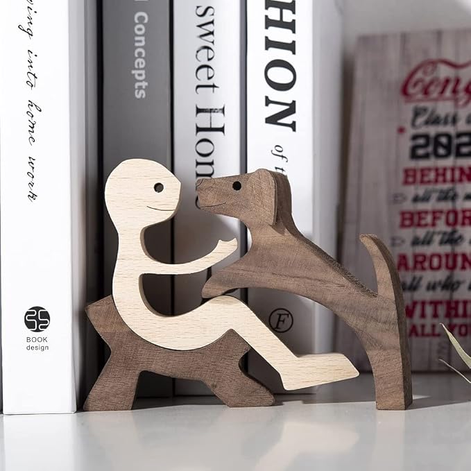 Decorative Wooden Man and Dog Ornament