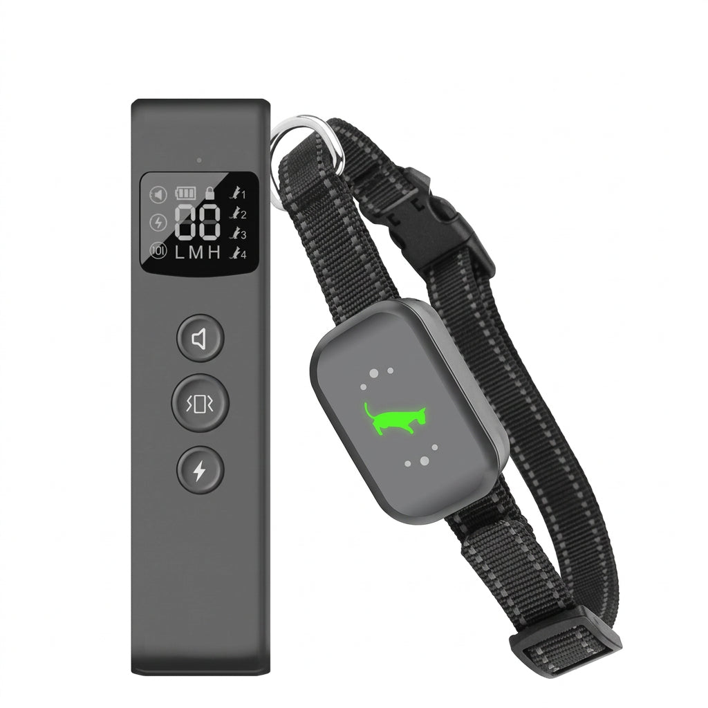 Remote dog training collar with adjustable design and handheld controller
