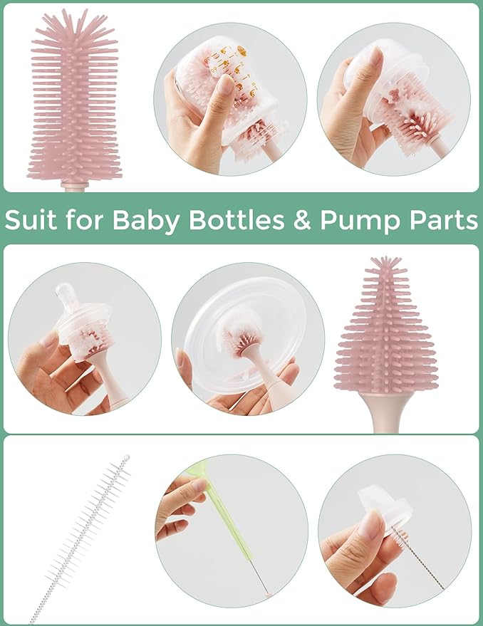 Reusable bottle brush set, includes foam brushes for thorough residue removal.