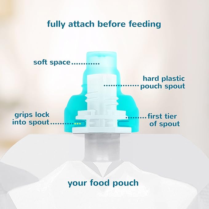 Reusable pouch spout for baby, spill-proof feeding accessory.