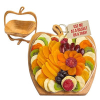 Folding wooden tray supplied with an assorted dried fruit selection