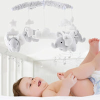 Rotating baby crib mobile, helps visual development and engagement.