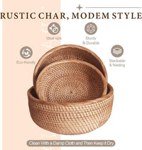 Round wicker fruit basket displayed on a kitchen counter