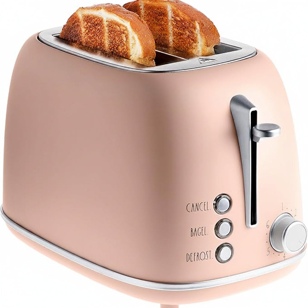 rounded 2 slice stainless steel toaster in blush colour for kitchen use