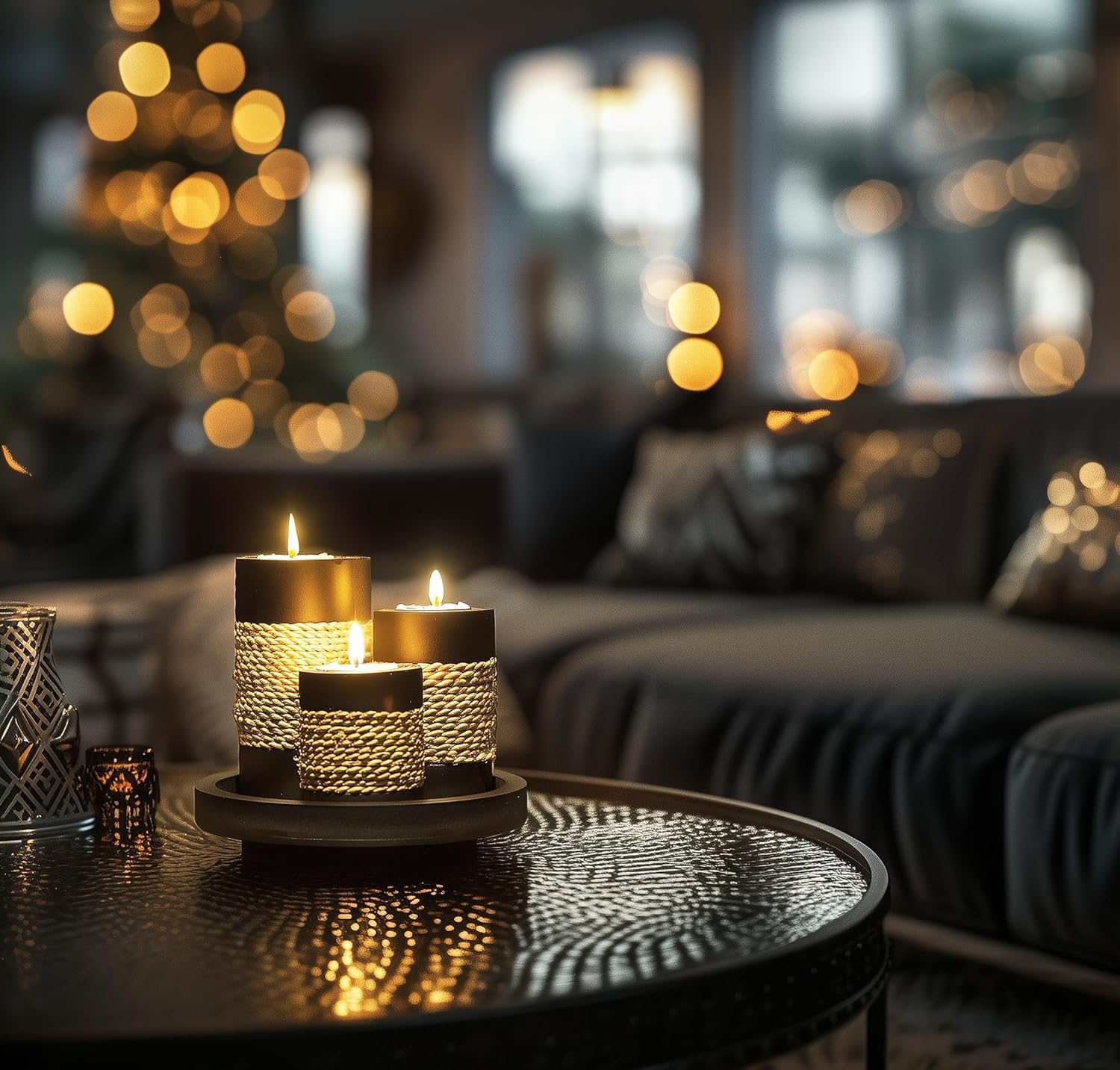 Wooden Tealight Holders with Decorative Tray