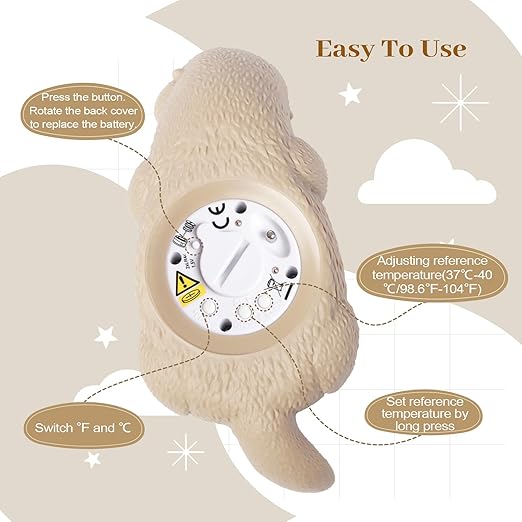 Checking safe water temperature using baby bath thermometer
