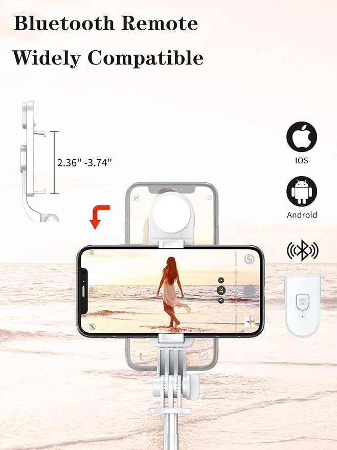 Adjustable 46" Selfie Stick Tripod, Compatible with iPhone and Android Phones for Group Shots and Selfies