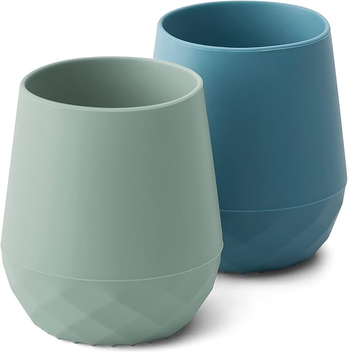 Silicone baby cups for training, ideal for 6-12 months babies learning to drink.