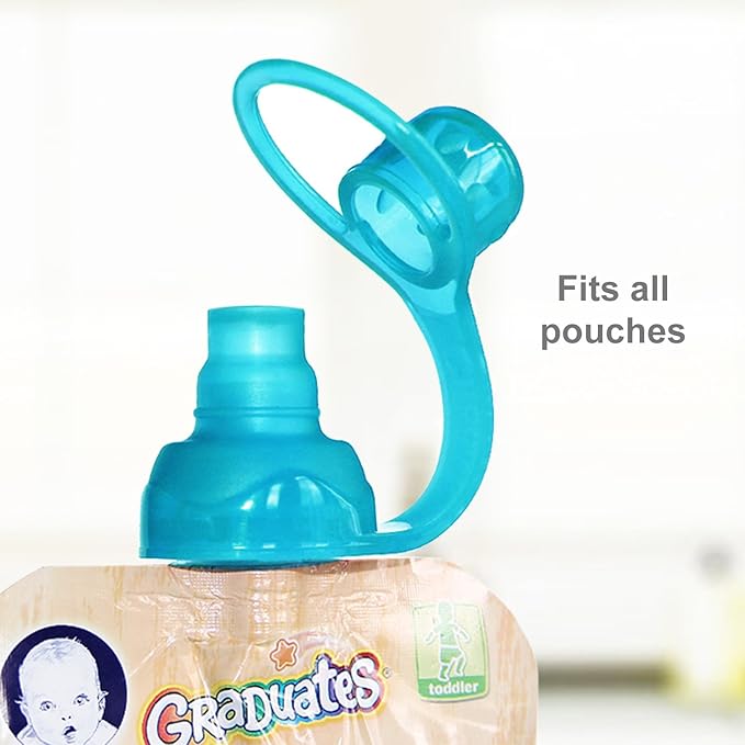 Silicone baby feeding adapter, fits standard food pouches.