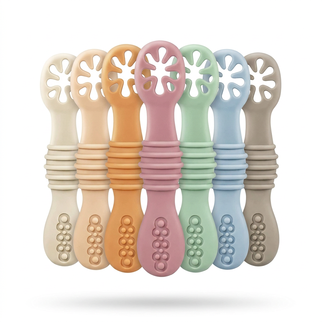 Silicone baby feeding spoon 7 pack, soft BPA-free spoons for infants.