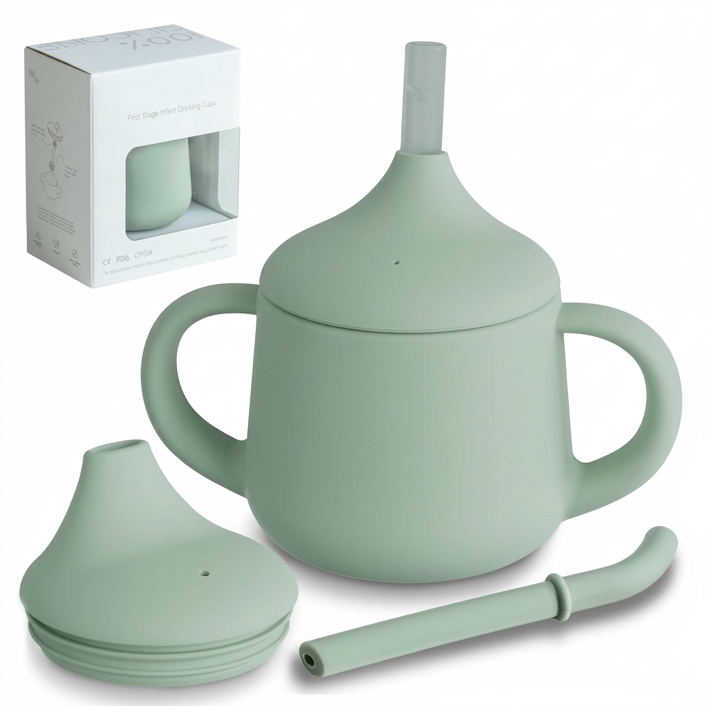 Silicone baby sippy cups 3 stages, training cup set for babies and toddlers.