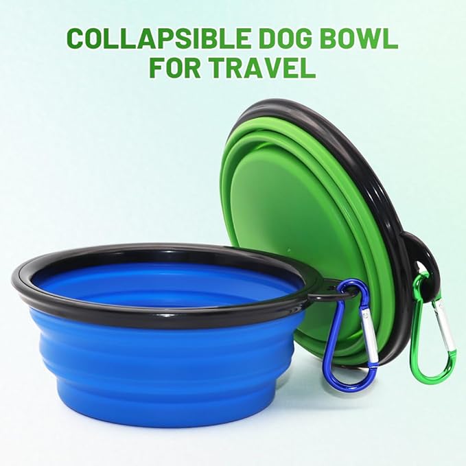 Silicone dog bowl set blue and green collapsible pet feeding bowls