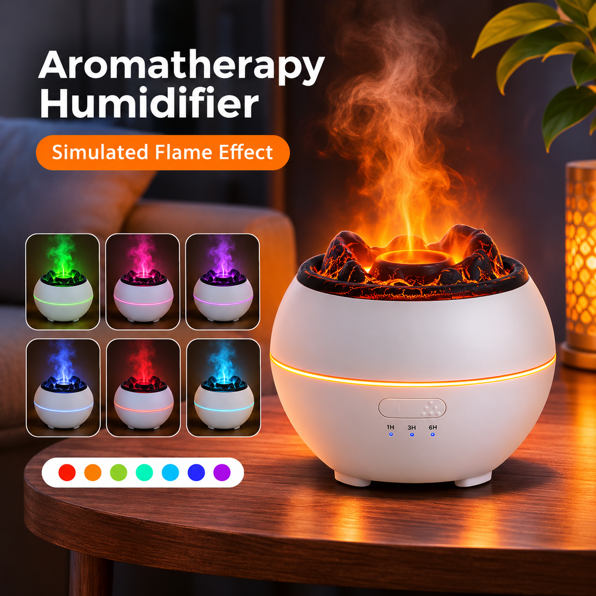 Automatic Aroma Spray Humidifier with Decorative Flame Effect