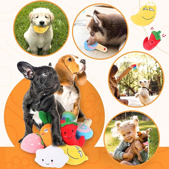 Dog Toy Set For Small And Medium Dogs With Plush Squeaky Designs
