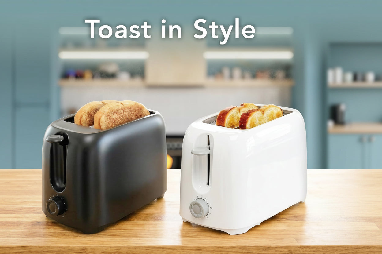 small countertop toaster in black finish for home kitchen use