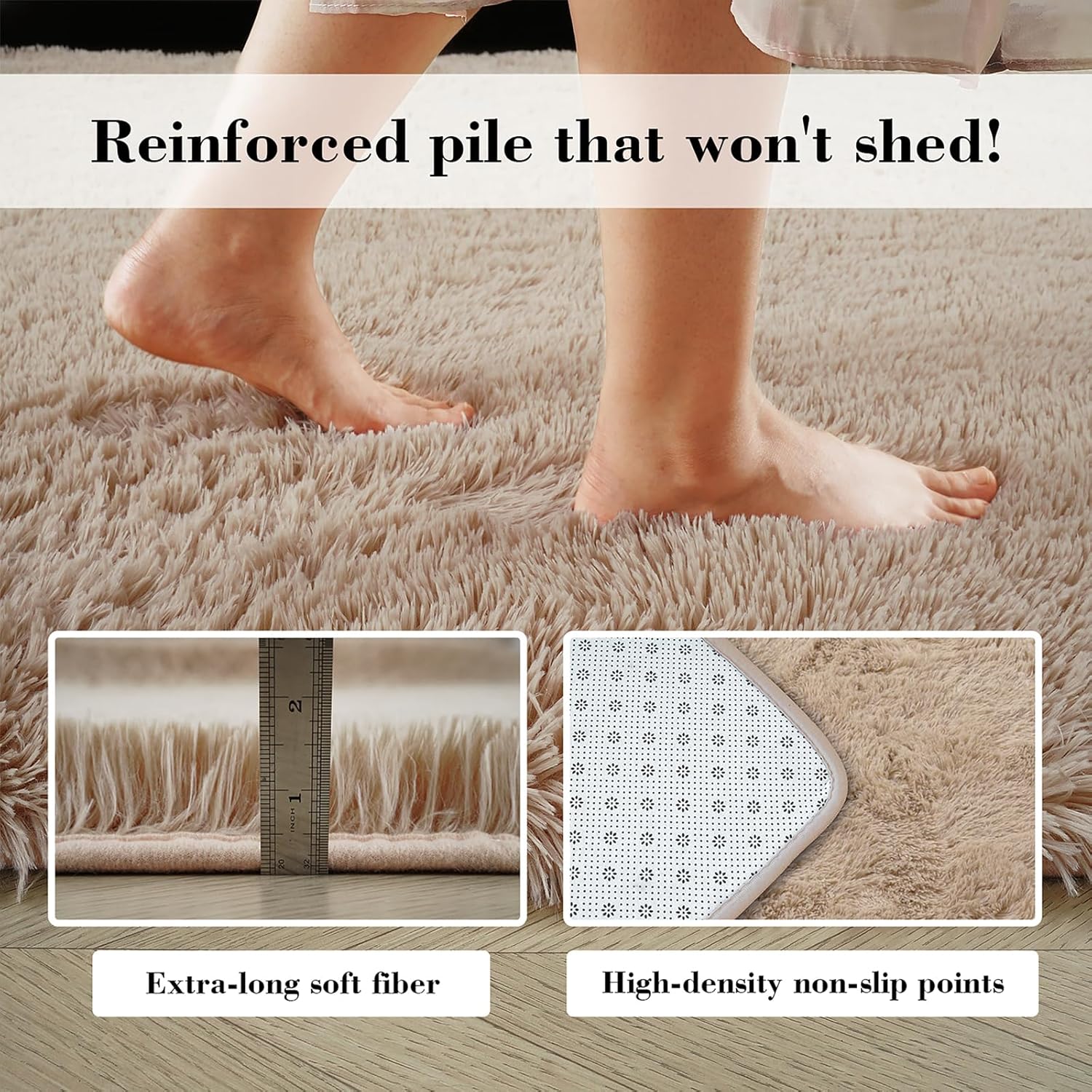 Soft shag rug for bedroom floor and bedside comfort