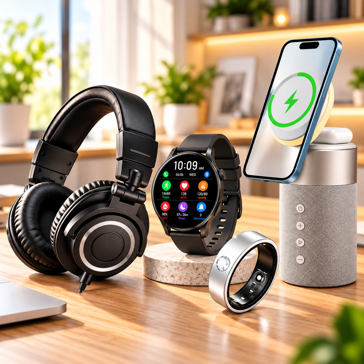 Smart Everyday Tech Essentials Bundle With Watch Ring Speaker And Headphones