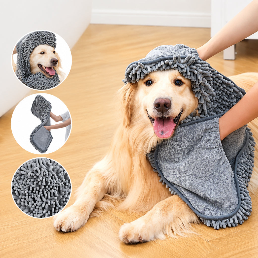 Soft microfiber dog drying towel for bathing and grooming