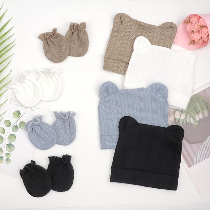 Soft baby bear cap and mittens set for newborn daily wear