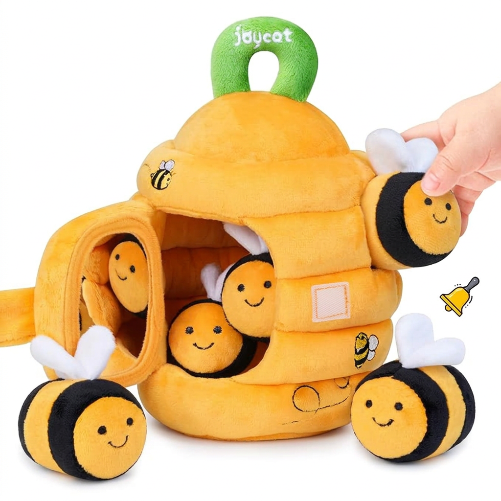 Soft baby beehive toy with 5 sensory bees for infants