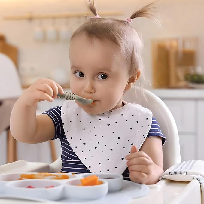 Soft baby spoon set, ergonomic design for easy grip and feeding.