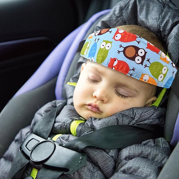 Soft head support for kids, breathable fabric, adjustable strap for comfort during naps.