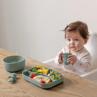 Soft silicone baby cup, durable and unbreakable for daily use.