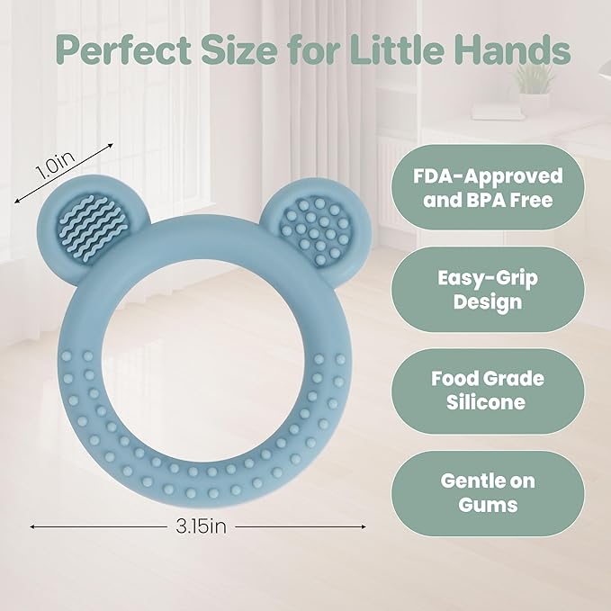 Soft silicone baby teether ring for safe chewing