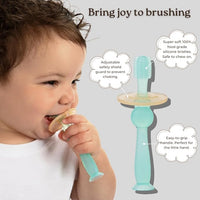 Soft silicone baby toothbrush, gentle on gums and ideal for babies and toddlers.
