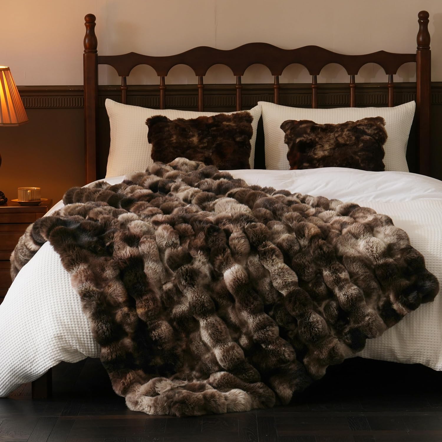 Thick Cozy Faux Fur Throw Blanket for Winter Couch Comfort