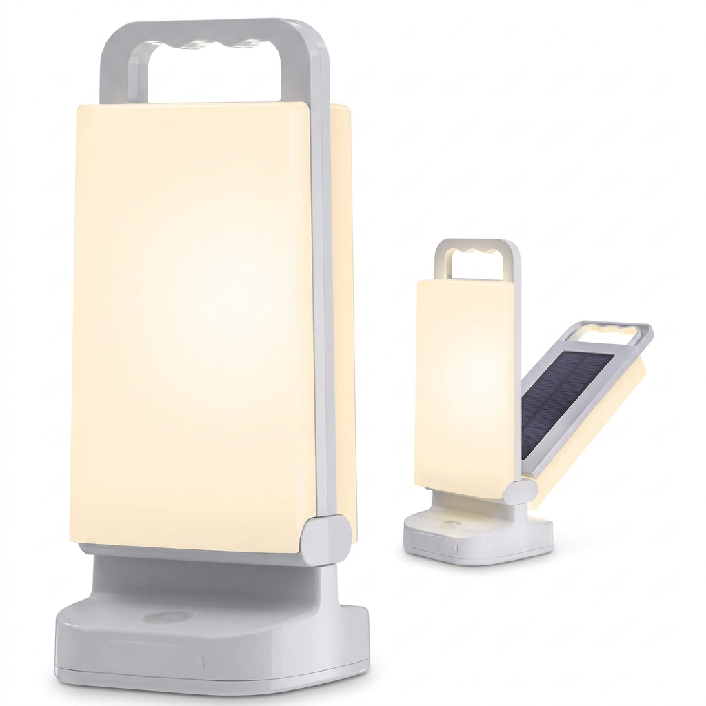 Solar camping lantern with rechargeable battery for outdoor adventures
