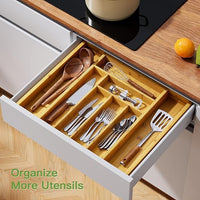 Expandable bamboo tray for kitchen, office, and home use