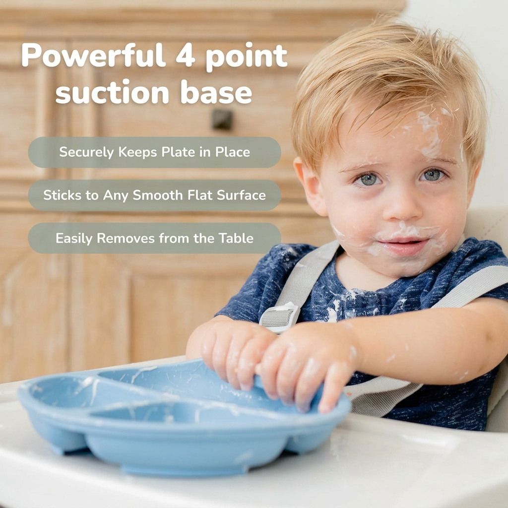 Spill proof baby plate with lid, ideal for storing leftovers.