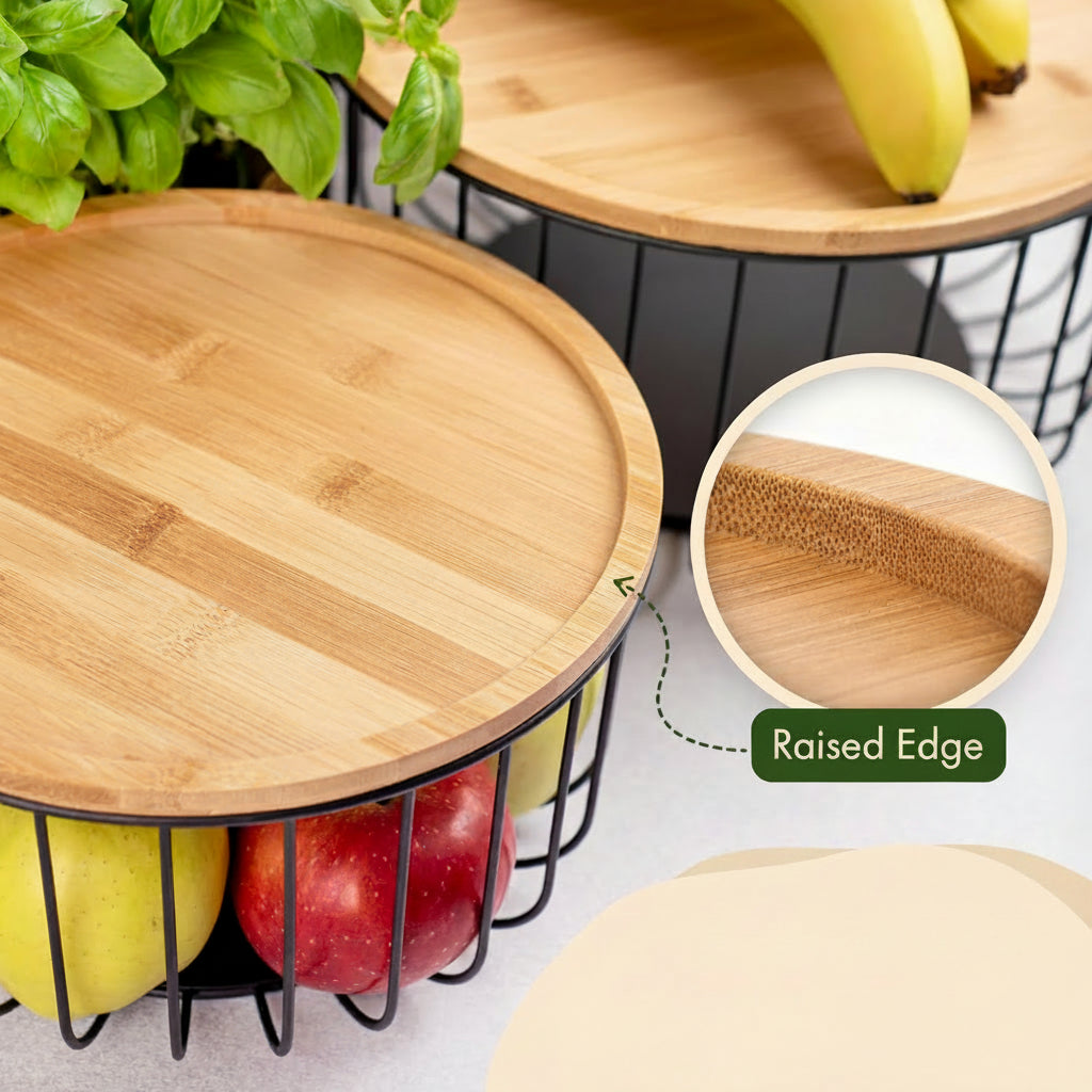 Large Produce Storage Baskets with Bamboo Tops
