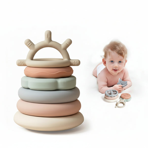 Newborn Teething Toys Rainbow Stacker for Babies, Infant Teether and Infant Teething Toys with Safe Silicone Teething Design