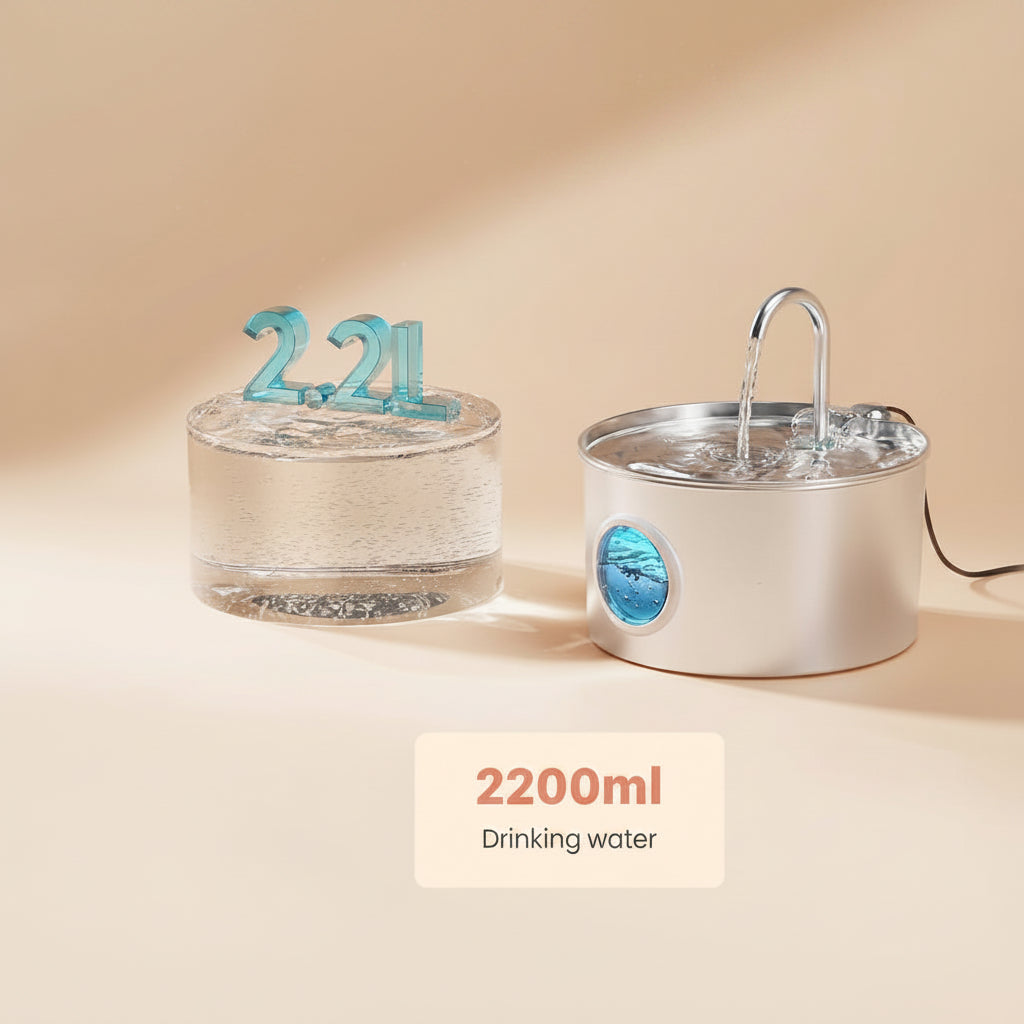Stainless Steel Cat Water Fountain With 2.2 Liter Capacity