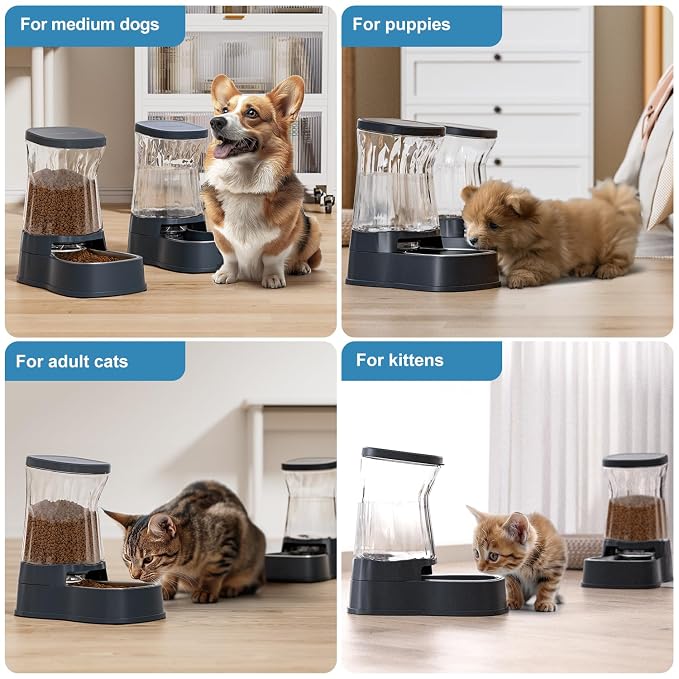 Stainless Steel Pet Bowl Set With Gravity Water Dispenser