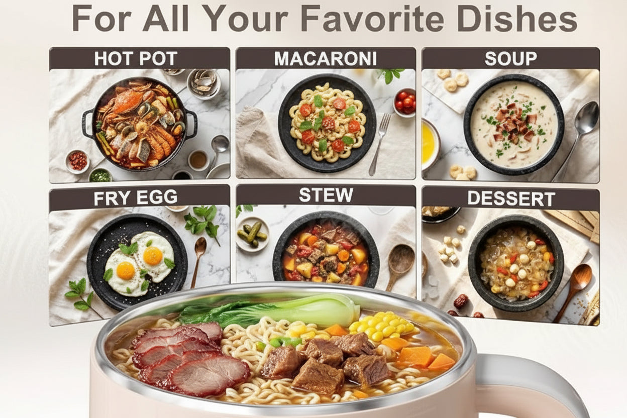 Dual Power Electric Hot Pot 1.6L for Soup, Noodles & Eggs