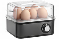 stainless steel electric egg cooker with 8 egg capacity in black finish