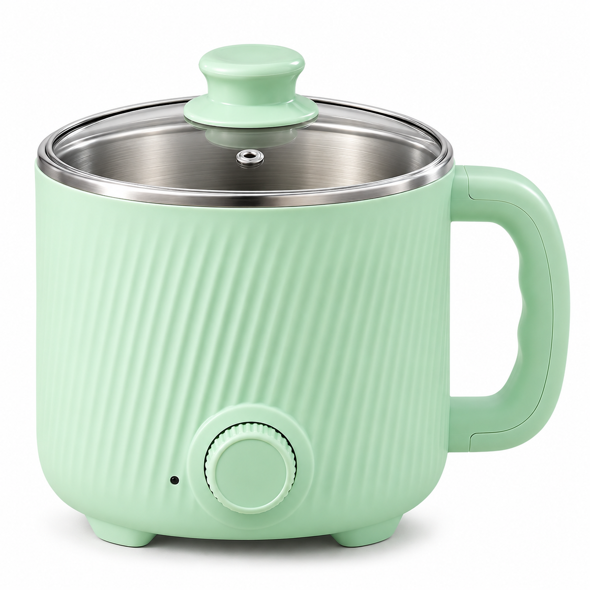 Electric steamer pot featuring a 304 stainless steel cooking surface displayed on a clean white background.