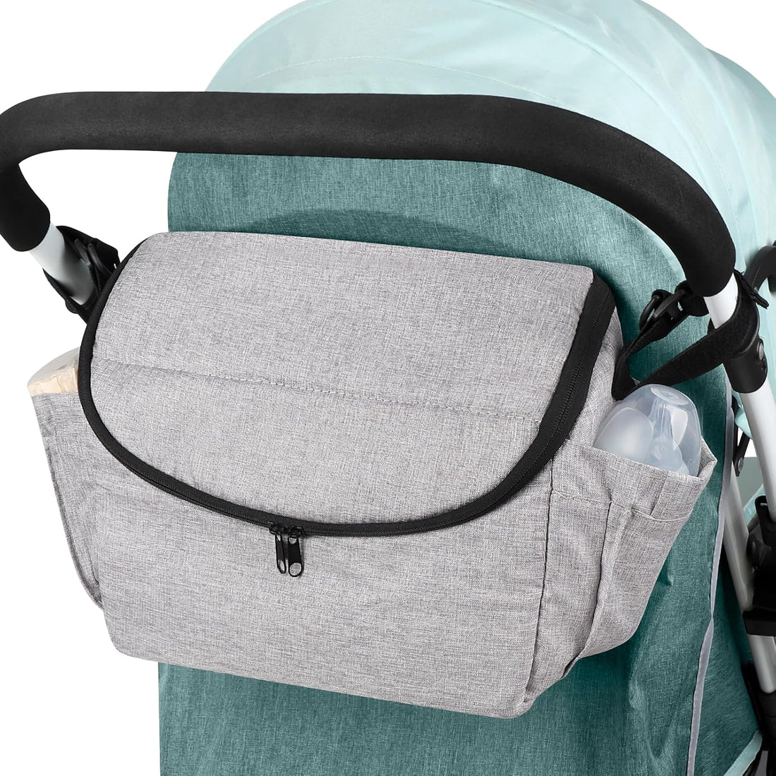 Large capacity stroller organizer with shoulder strap, perfect for parents on the go.