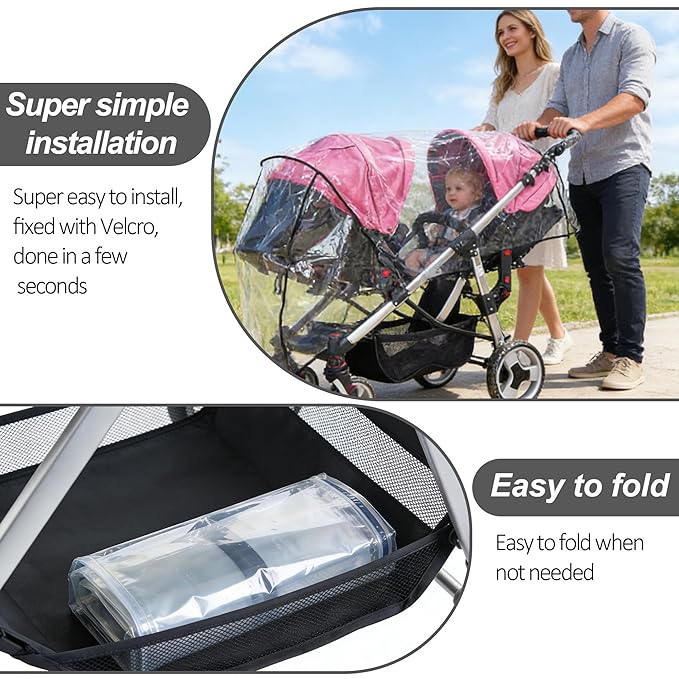 Breathable Waterproof Rain Cover For Swivel Wheel Double Strollers