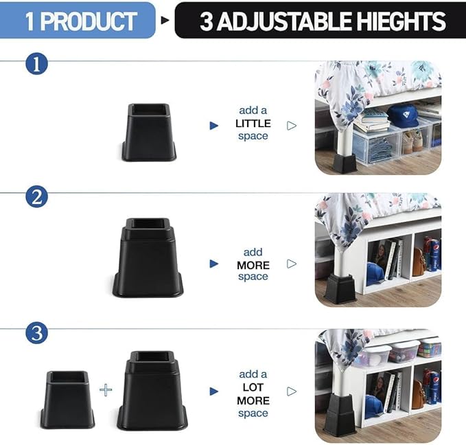 Table and couch risers for compatible furniture legs on flat indoor floors.