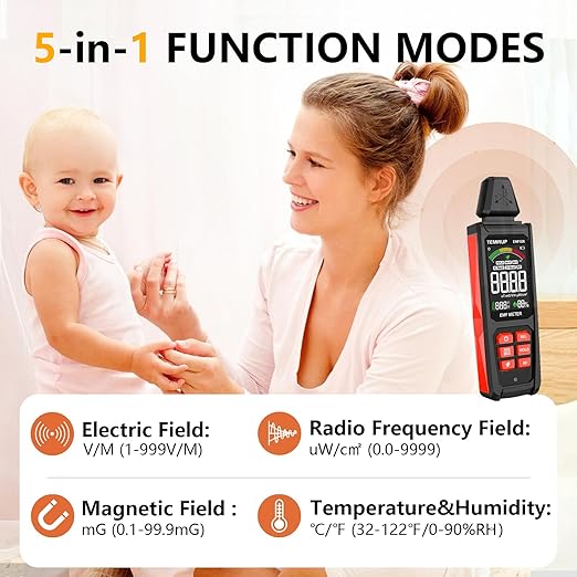 TEMIRUP 5-in-1 EMF Meter Measuring Temperature and Humidity in the Environmen