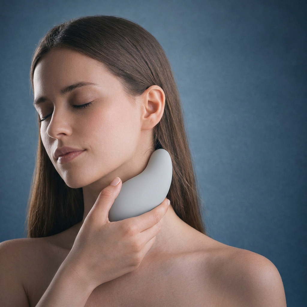 The Therapeutic™ Premium  Relief Massager with activated heat function, providing soothing warmth to the jaw and neck for pain relief and muscle relaxation.