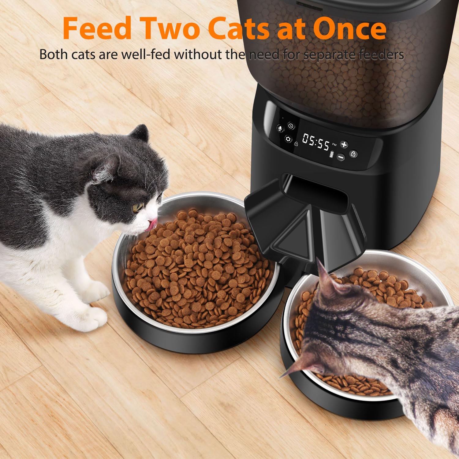 Timed Pet Food Dispenser With Portion Setting For Indoor Pets