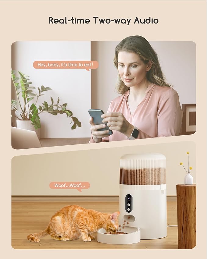 Timed cat feeding machine for dry food portion serving