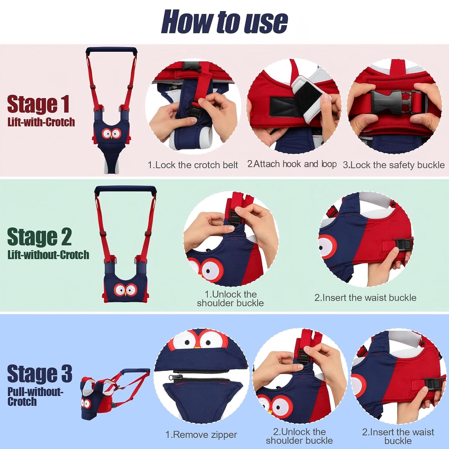 Toddler first-step support belt prepared for supervised walking practice