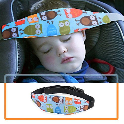 Toddler head support strap for stroller and car seat, adjustable headrest for sleeping and travel.