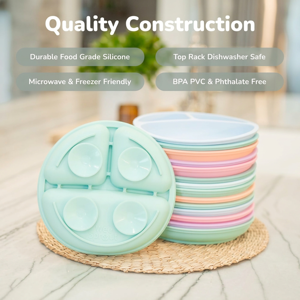 Toddler suction plate BPA free, safe and durable feeding plate.